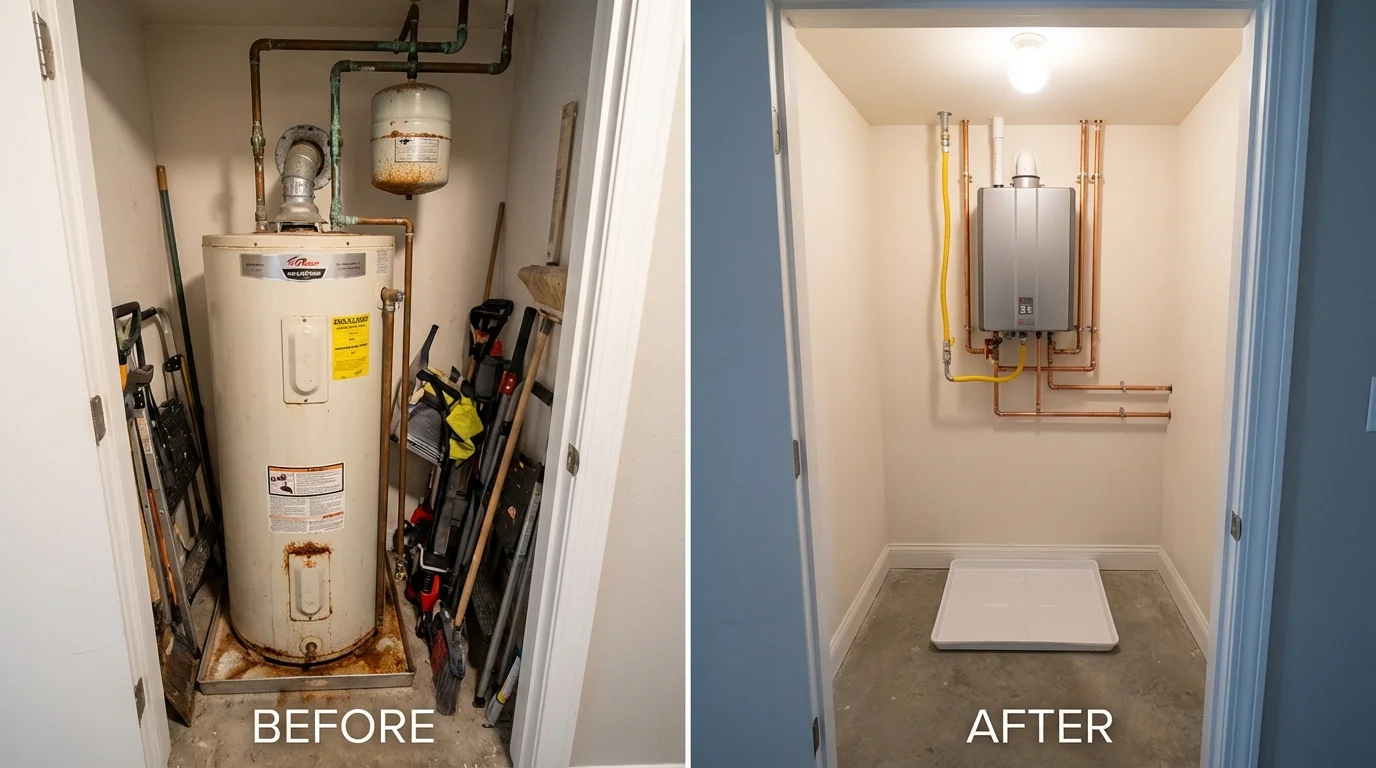 Tank water heater versus wall-mounted tankless unit comparison for Netcong, NJ homeowners