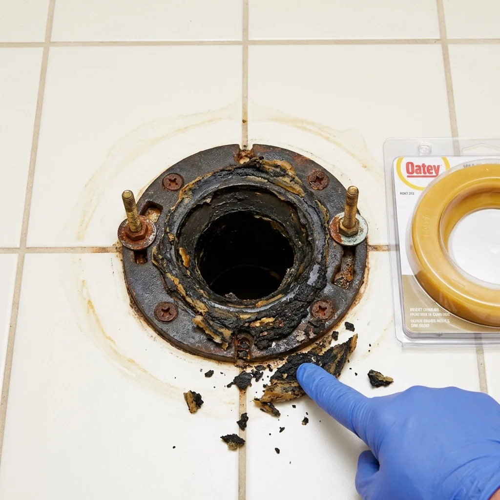 Failed wax ring showing water seepage at the base of a toilet in a Netcong, NJ home