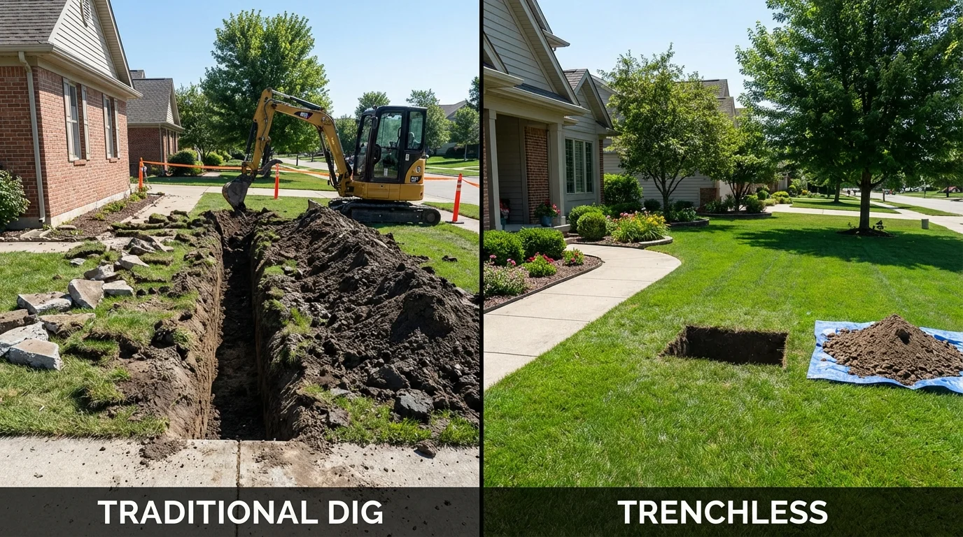 Trenchless sewer repair with minimal yard damage versus traditional excavation in Netcong, NJ